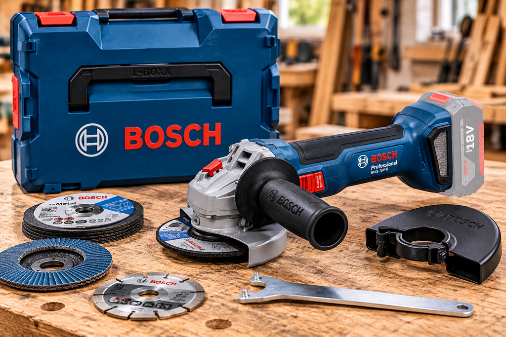 ELEKTROWERKZEUGE bosch akku winkelschleifer im werkzeugkasten