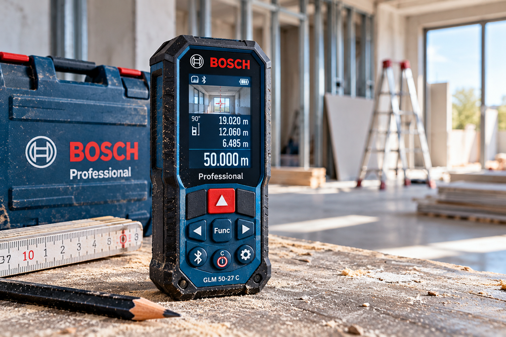 Messwerkzeuge bosch laser entfernungsmesser auf baustelle