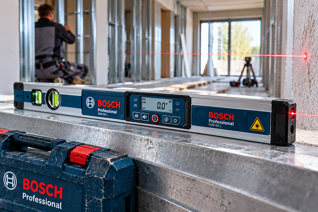 Messwerkzeuge bosch laser nivellier auf der baustelle