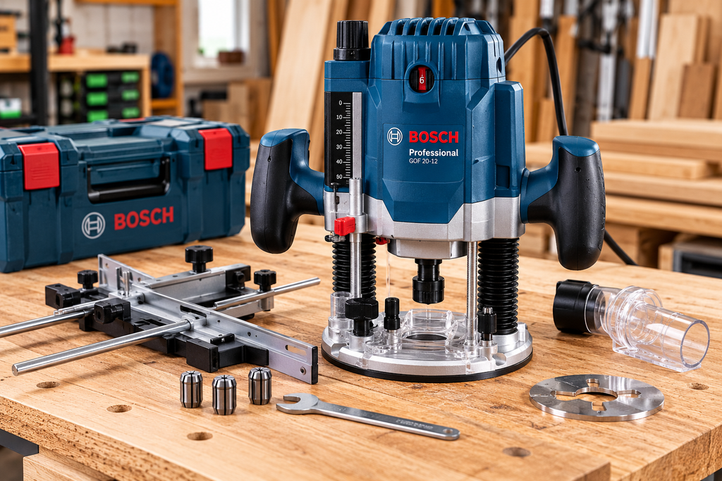 ELEKTROWERKZEUGE bosch professional oberfräse im werkstatt setup