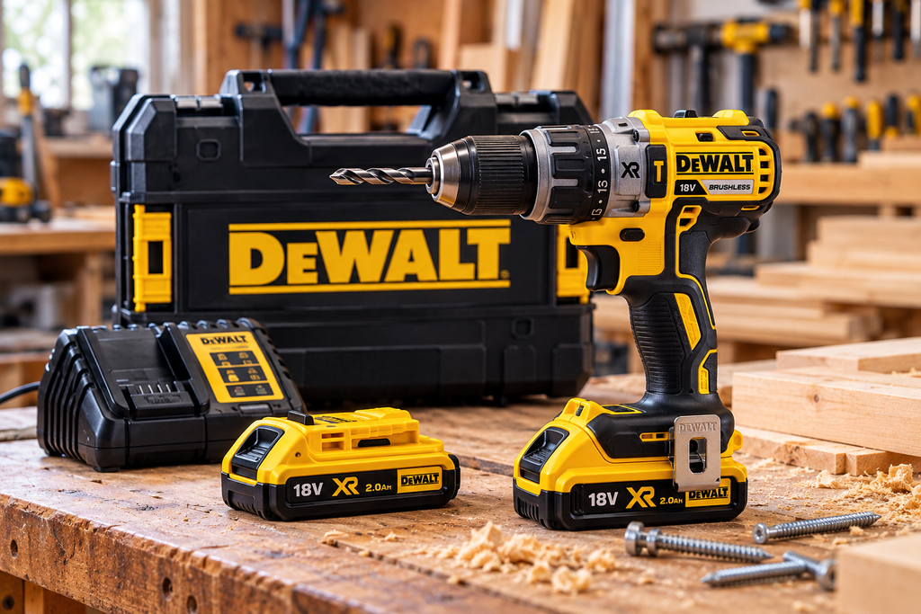 ELEKTROWERKZEUGE dewalt akku bohrschrauber im holzworkshop
