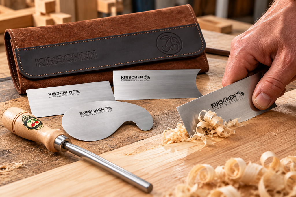 Handwerkzeuge kirschen schaber beim holzhandwerk