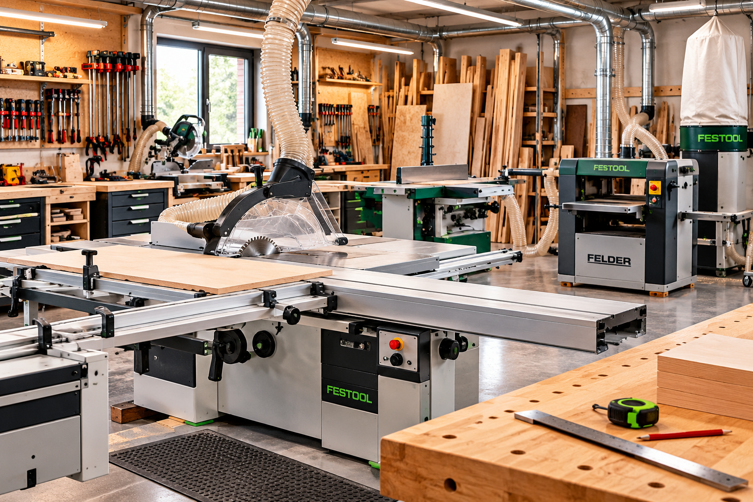 Home professionelle holzwerkstatt mit präzisionssägen